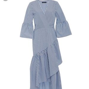MDS Stripes Wrap Ruffle Dress